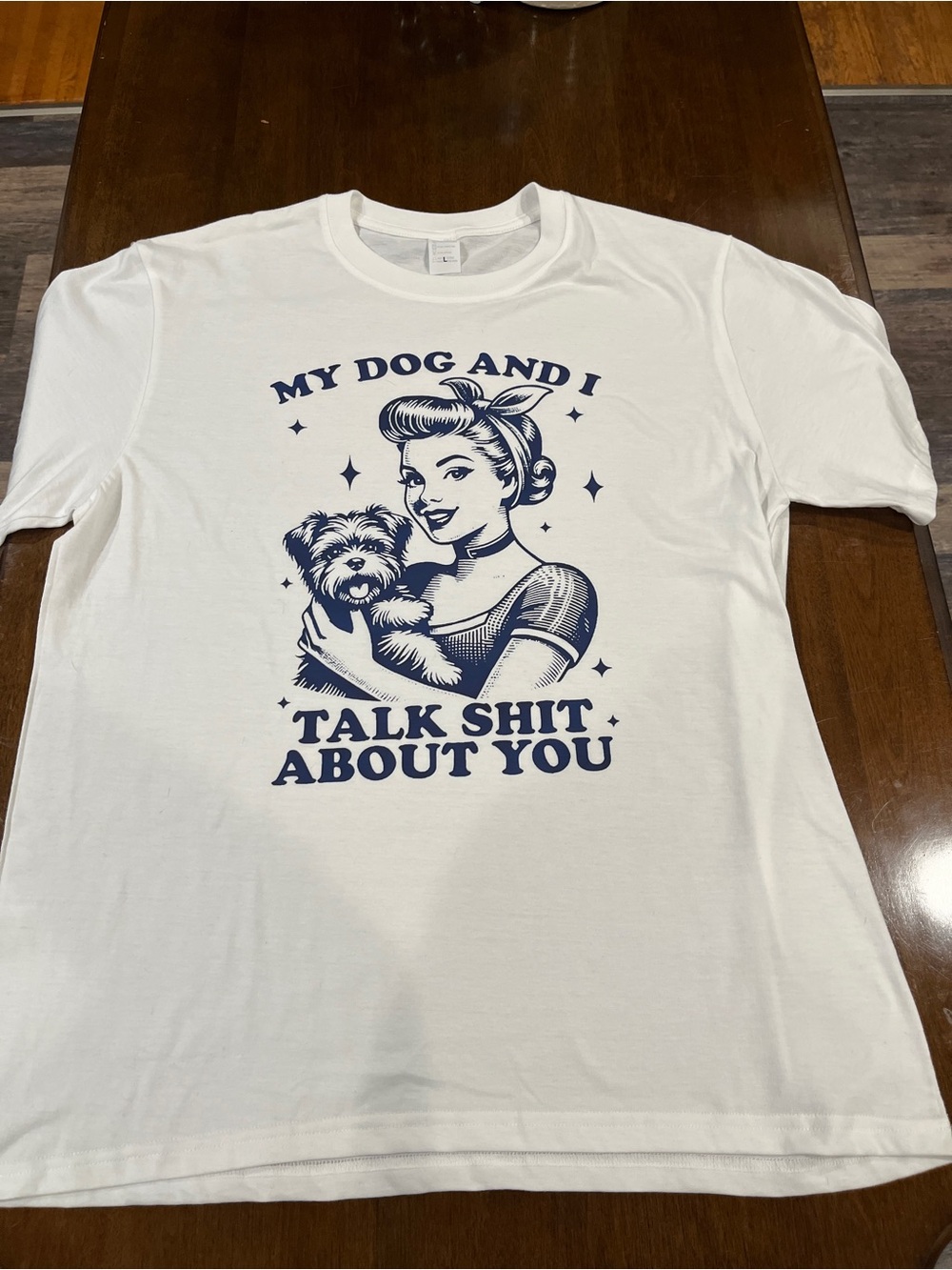 White Tee with Navy Dog Graphic